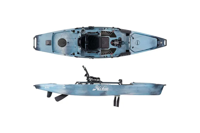 The Image of Hobie Mirage Pro Angler 14 kayak 2023, blue, top and side view. - 1