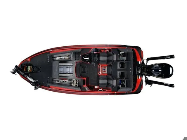 Slide: The Image of Top view of 2026 Skeeter FXR20 Apex boat, red and black, with motor. - 13
