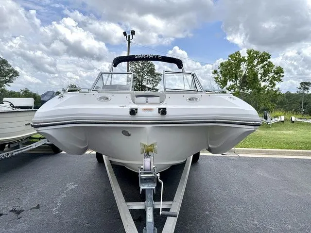 Slide: The Image of 2015 Starcraft 210 I/O SCX boat on trailer, cloudy sky. - 3