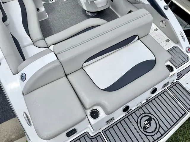 Slide: The Image of Interior of a 2015 Starcraft 210 I/O SCX boat with gray upholstery. - 5