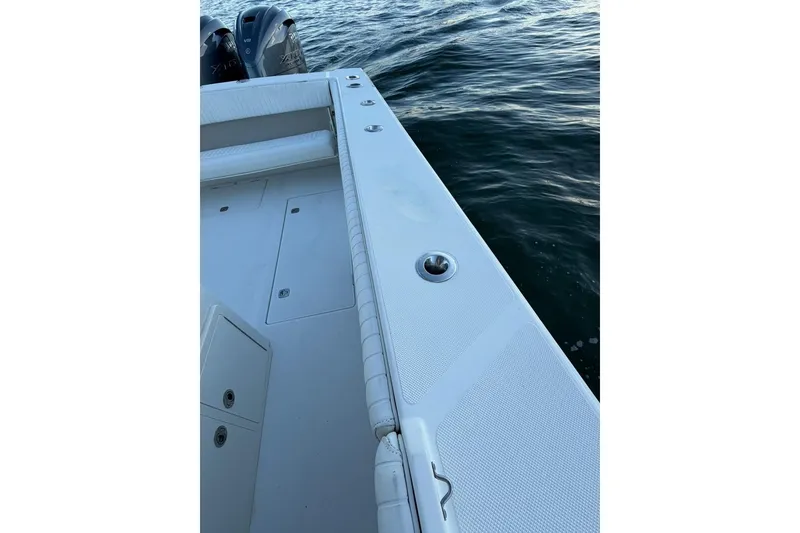 Slide: The Image of 2008 Jupiter 38 FS boat deck with ocean view and dual engines. - 18