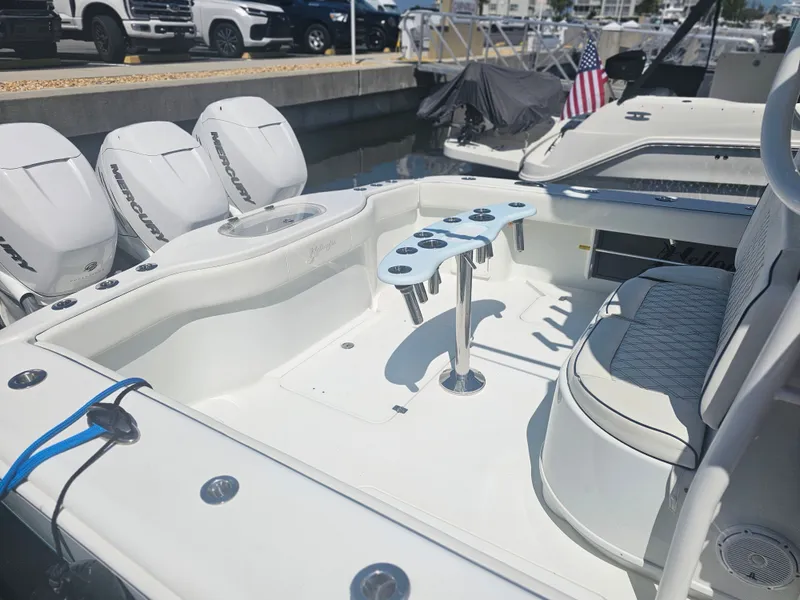 Slide: The Image of 2017 Yellowfin 39 Offshore boat with Mercury engines docked at marina. - 9
