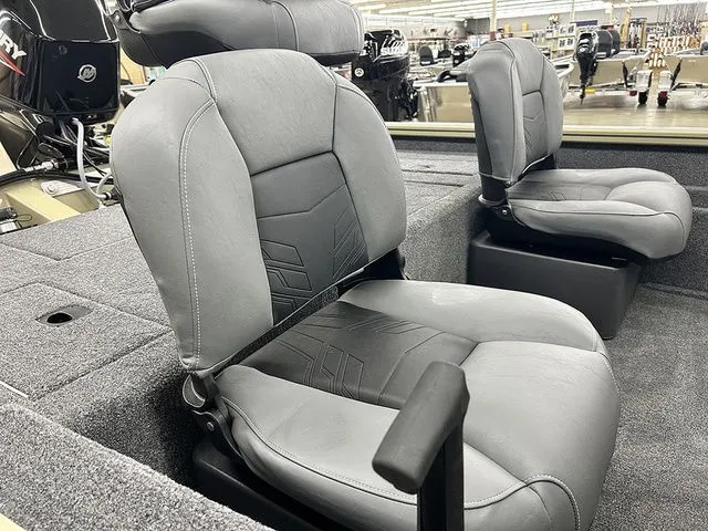 Slide: The Image of Interior of 2026 Tracker Pro Team 175 Crappie Edition with gray seats. - 9