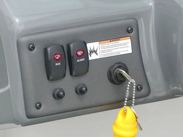 Slide: The Image of Dashboard of a 2018 Yamaha SX190 boat with switches and ignition key. - 45