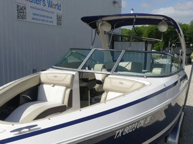 Slide: The Image of 2015 Regal 2500 boat, white and blue, parked outdoors. - 22
