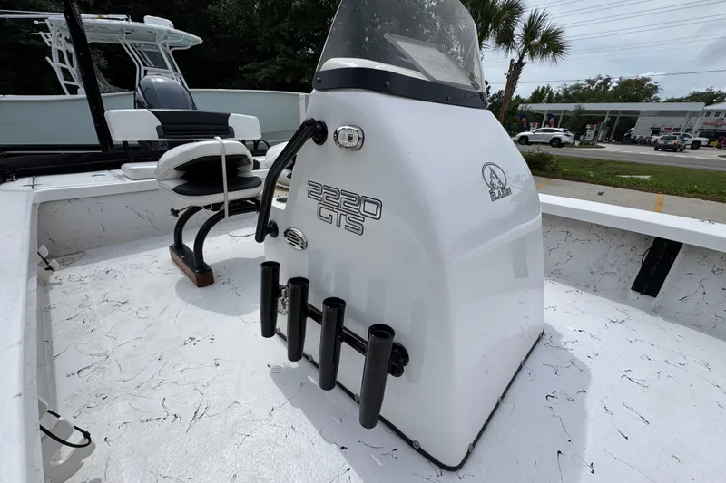 Slide: The Image of 2021 Blazer Bay 2220 GTS boat interior with console and seating. - 23