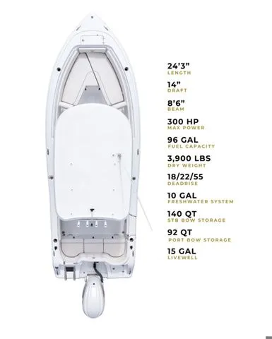 Slide: The Image of Sea Hunt Ultra 245 SE 2026 boat specifications and layout. - 10