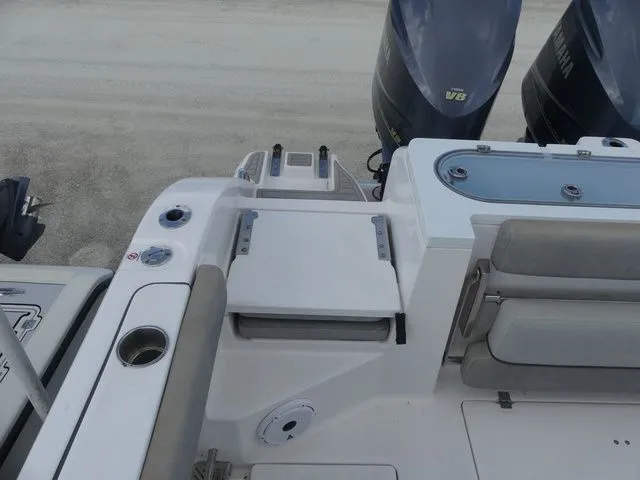 Slide: The Image of Rear view of a 2021 Sea Fox 328 Commander with Yamaha engines. - 49