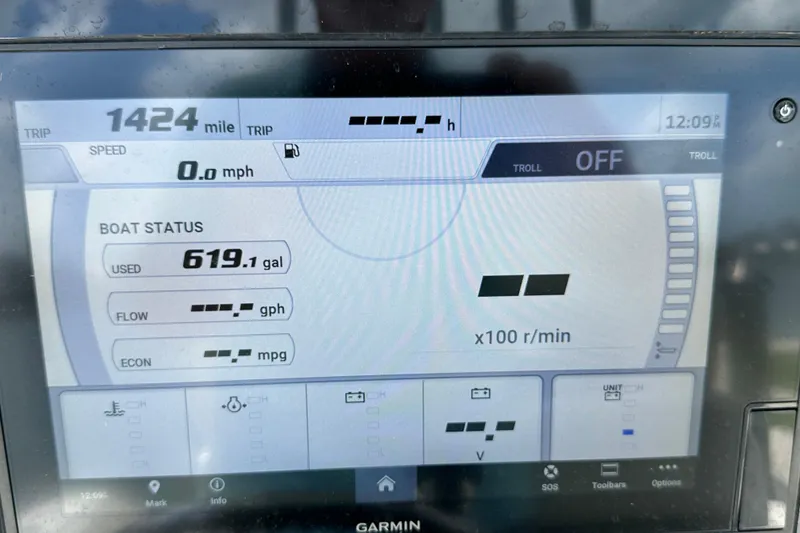 Slide: The Image of Display screen of a 2021 Cobia 240 Center Console showing trip and boat status. - 71