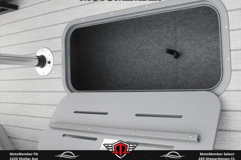 Slide: The Image of Storage compartment of 2026 SunCatcher Fusion 324SS boat, featuring sleek design and durable materials. - 22