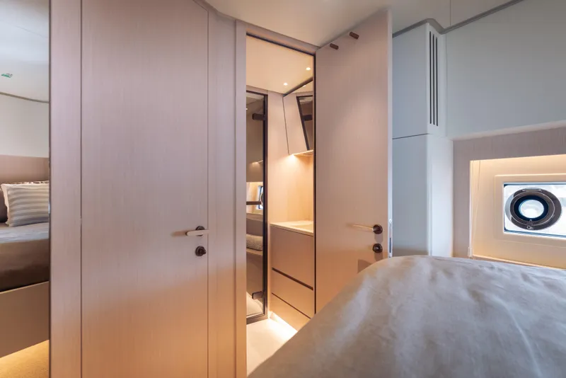 Slide: The Image of Luxurious interior of 2025 Azimut Seadeck 6 yacht cabin with modern design. - 24