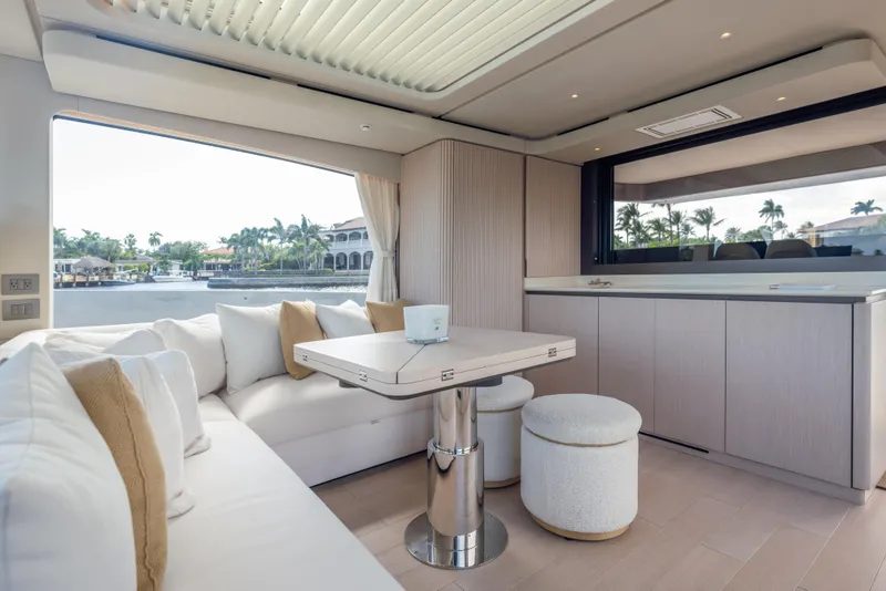 Slide: The Image of Luxurious interior of 2025 Azimut Seadeck 6 yacht with elegant seating and modern design. - 9