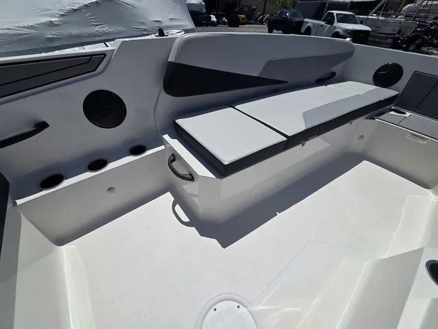 Slide: The Image of Interior of Starcraft 2025 SV 16 OB boat with seating bench. - 11