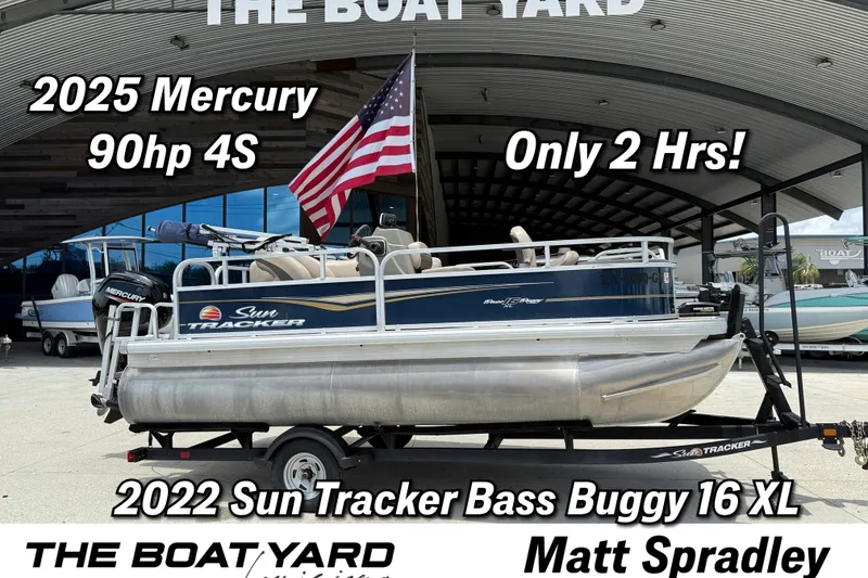 The Image of 2022 Sun Tracker Bass Buggy 16 DLX pontoon boat with 2025 Mercury 90hp engine. - 0