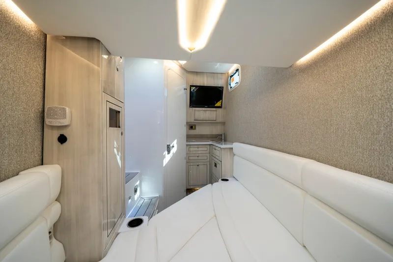 Slide: The Image of Luxurious interior of 2027 HCB 42 Lujo boat with modern amenities and sleek design. - 53