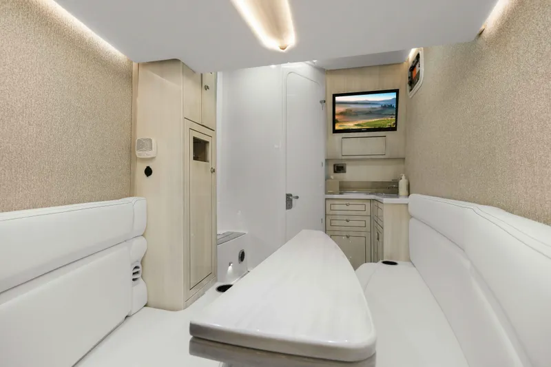Slide: The Image of Luxurious interior of 2026 HCB 42 Lujo yacht with modern amenities and sleek design. - 60