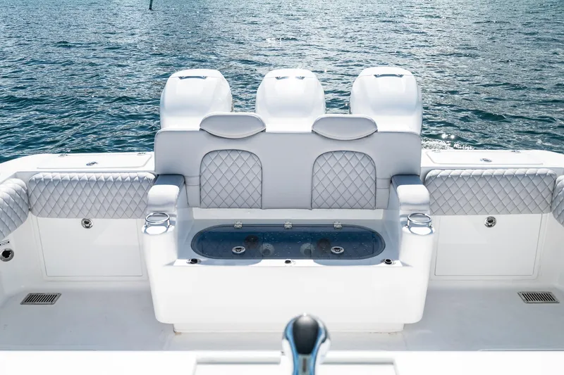 Slide: The Image of Luxury seating on 2027 HCB 39 Speciale boat with quilted upholstery. - 17