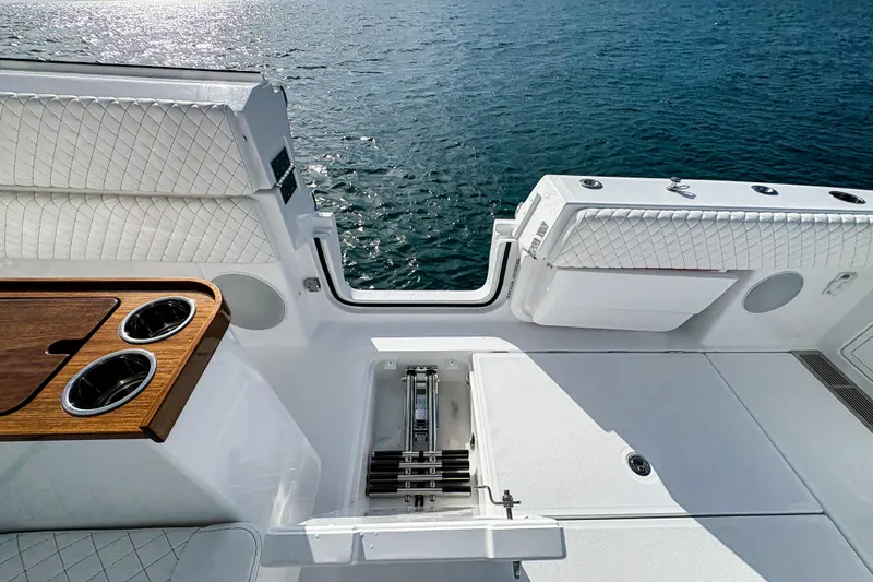 Slide: The Image of HCB 48 Campeon 2027 boat interior with elegant seating and ocean view. - 22