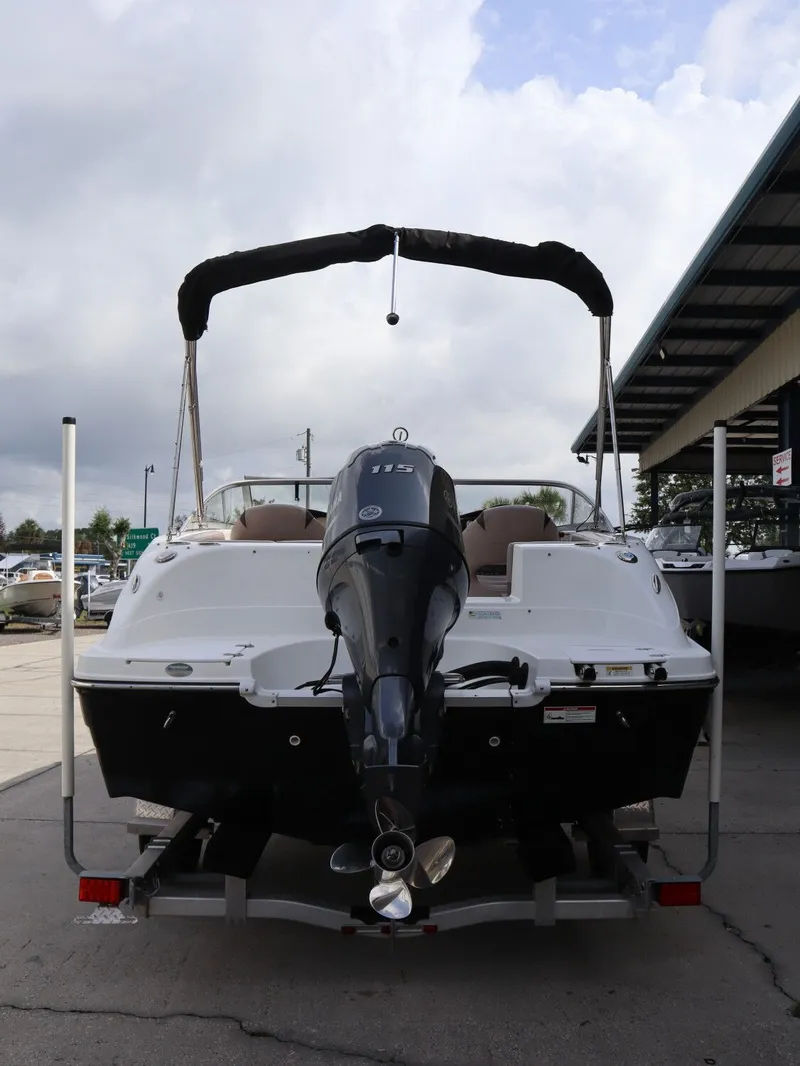 Slide: The Image of 2018 Hurricane SunDeck SD 191 OB boat on trailer, rear view. - 7