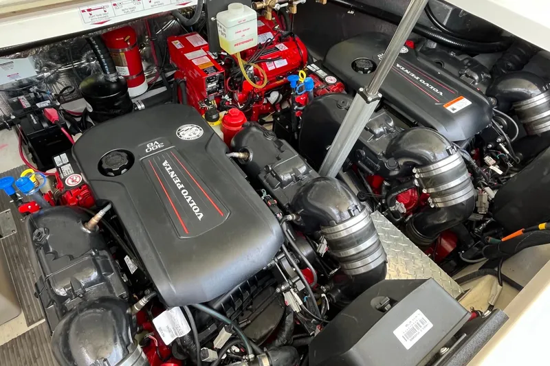 Slide: The Image of Engine compartment of a 2018 Regal 35 Sport Coupe with Volvo Penta engines. - 54