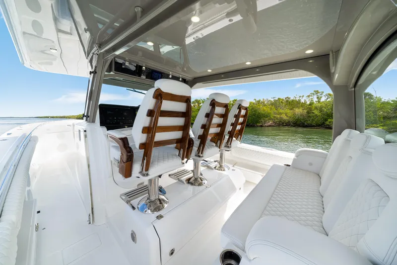 Slide: The Image of Interior of 2027 HCB 53 Suenos boat with luxurious seating and modern design. - 42