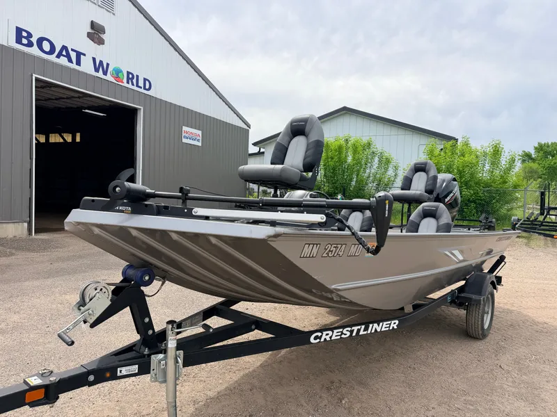 Slide: The Image of 2021 Crestliner 1700 Ridge boat outside Boat World building. - 34