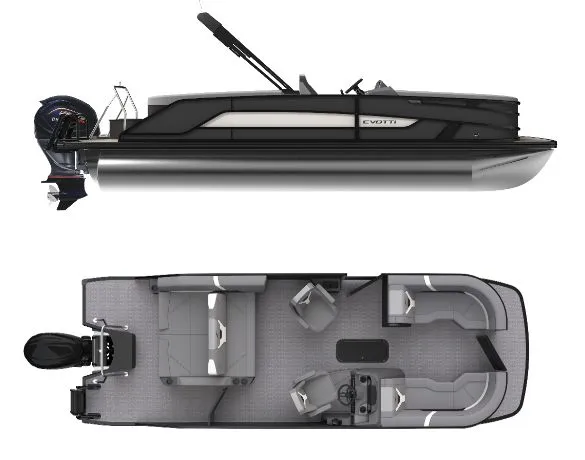 The Image of Evotti 523 CS TRI-LOG 2026 pontoon boat, side and top view. - 1