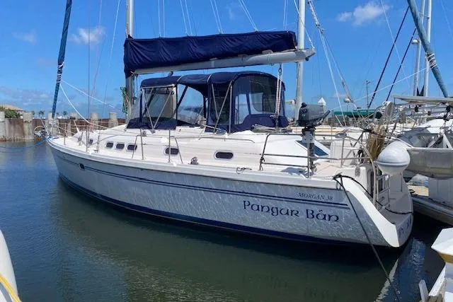 The Image of Sailboat Morgan/Catalina 381 CC, 2003 model, docked in marina under clear blue sky. - 0