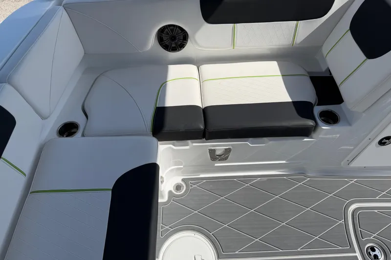 Slide: The Image of Luxurious seating area on a 2021 Tahoe 1950 boat with modern design. - 94