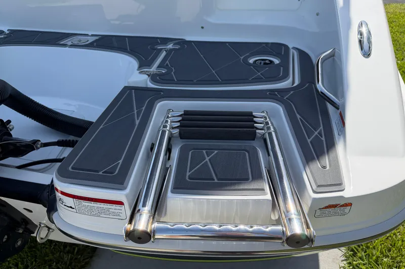 Slide: The Image of Tahoe 1950 boat swim platform with foldable ladder, 2021 model, featuring sleek design and safety features. - 14