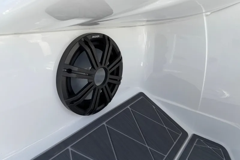 Slide: The Image of Speaker installed in a 2021 Tahoe 1950 boat, featuring sleek interior design. - 53