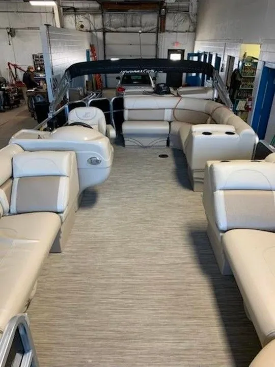 Slide: The Image of Interior view of a 2019 Misty Harbor A2285CR Adventure pontoon boat. - 19