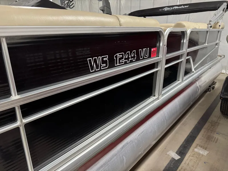 Slide: The Image of 2019 Misty Harbor A2285CR Adventure pontoon boat side view. - 6