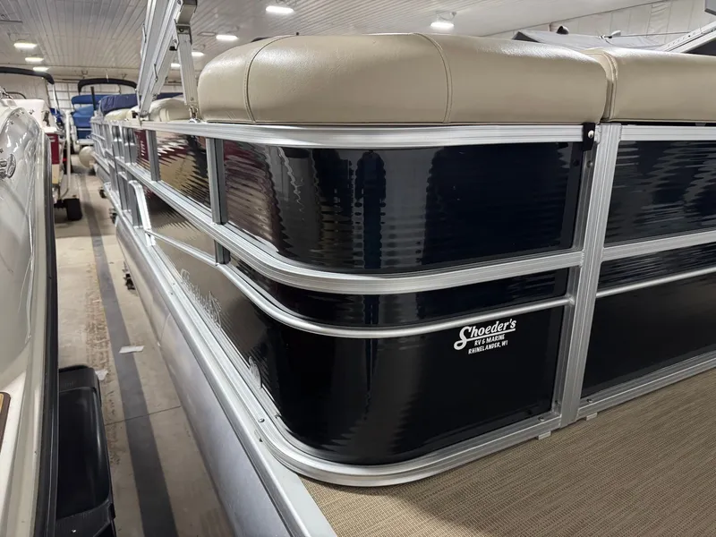 Slide: The Image of 2019 Misty Harbor A2285CR Adventure pontoon boat in storage facility. - 8