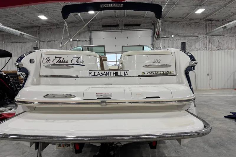 Slide: The Image of 2007 Cobalt 282 boat named "It Takes Two" in a garage, Pleasant Hill, IA. - 5