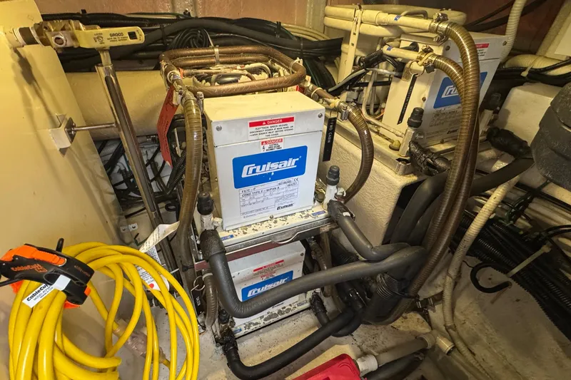 Slide: The Image of Engine room of 2007 Jefferson Pilothouse 52 SE with Cruisair systems and wiring. - 32