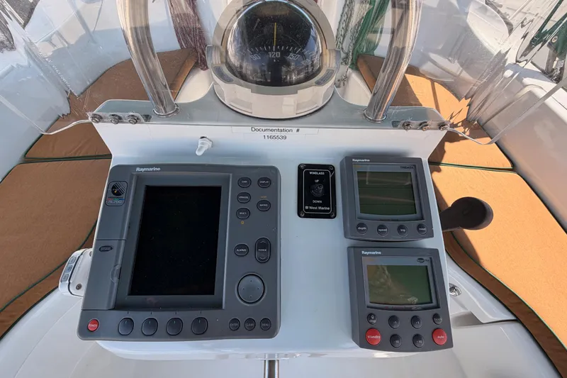 Slide: The Image of Control panel of a 2005 Beneteau Oceanis Clipper 423 sailboat with navigation instruments. - 31