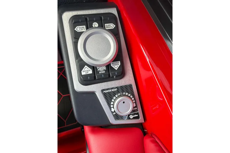 Slide: The Image of Control panel of a 2021 Malibu M220 boat with surf and wedge settings. - 21