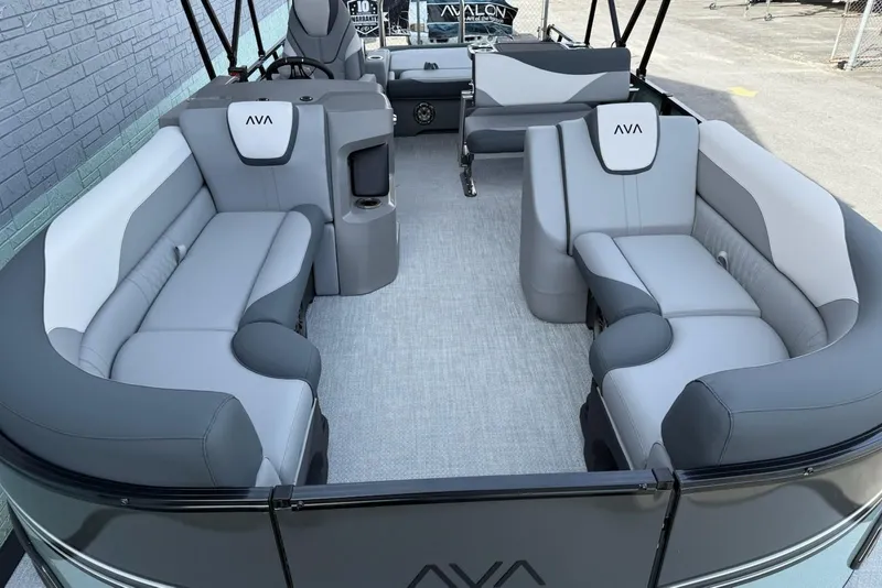 Slide: The Image of Interior of 2026 Avalon 2385 LSZ Entertainer with luxurious gray seating. - 5