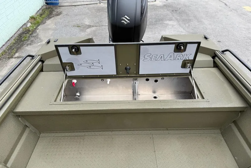 Slide: The Image of SeaArk Protege 200 boat 2026 with open storage compartment. - 11