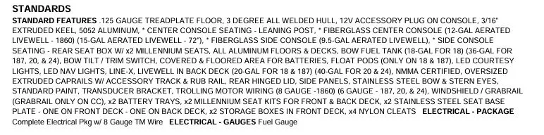 Slide: The Image of SeaArk Shadow 18 boat features and specifications list. - 11