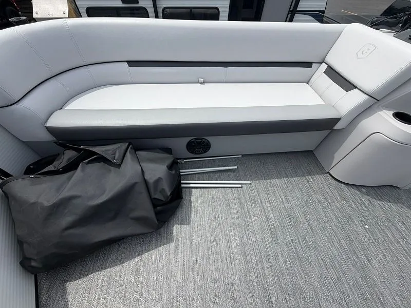 Slide: The Image of Interior of 2024 Godfrey Pontoons 2286 SFL with gray seating area. - 10