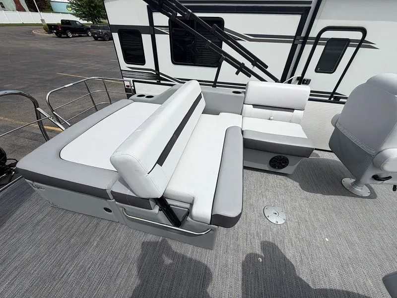 Slide: The Image of 2024 Godfrey Pontoons 2286 SFL with gray upholstered seating. - 6