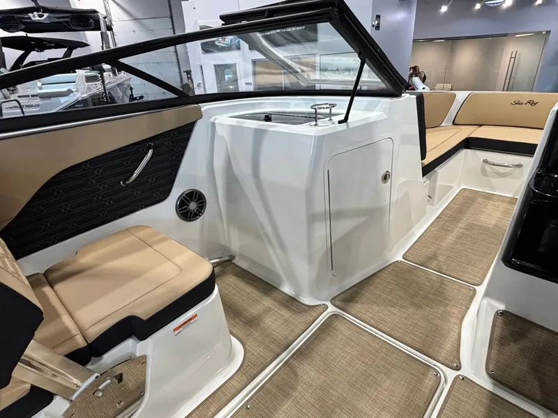 Slide: The Image of Interior of 2026 Sea Ray SPX 210 with beige seating. - 21