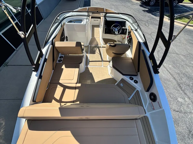 Slide: The Image of Interior of 2026 Sea Ray SPX 210 boat, beige upholstery. - 38