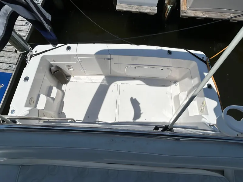 Slide: The Image of 1997 Bayliner 3788 Command Bridge Motoryacht cockpit view from above. - 3