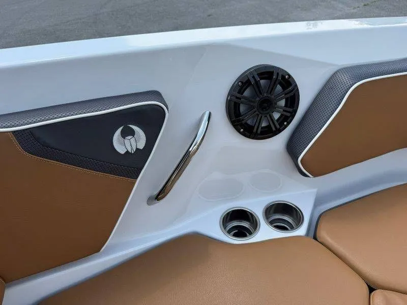 Slide: The Image of Interior of a 2018 Scarab 255 ID Wake Ed boat with speaker. - 41