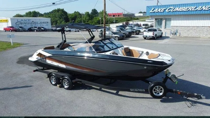 Slide: The Image of 2018 Scarab 255 ID Wake Ed boat on trailer at Lake Cumberland. - 8