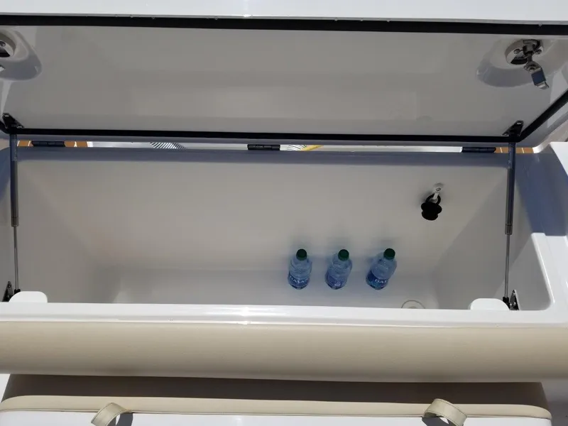 Slide: The Image of Open storage compartment in Southport 33 DC boat, 2021 model. - 19