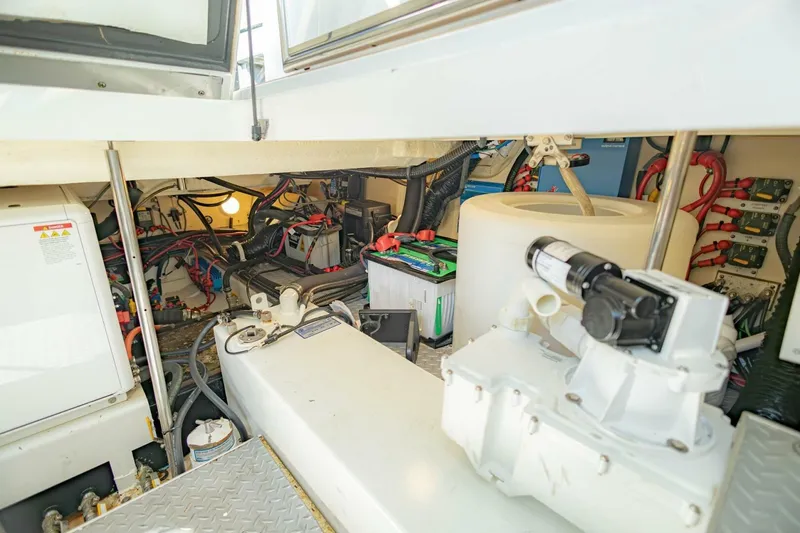 Slide: The Image of Engine room of 2018 Formula 430 Super Sport Crossover with mechanical components and wiring. - 39